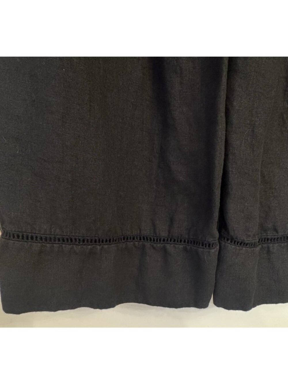 Zara Women Linen Black Wide Leg Pull On Large Pants Split Open Knit Crochet Hem - Picture 2 of 12